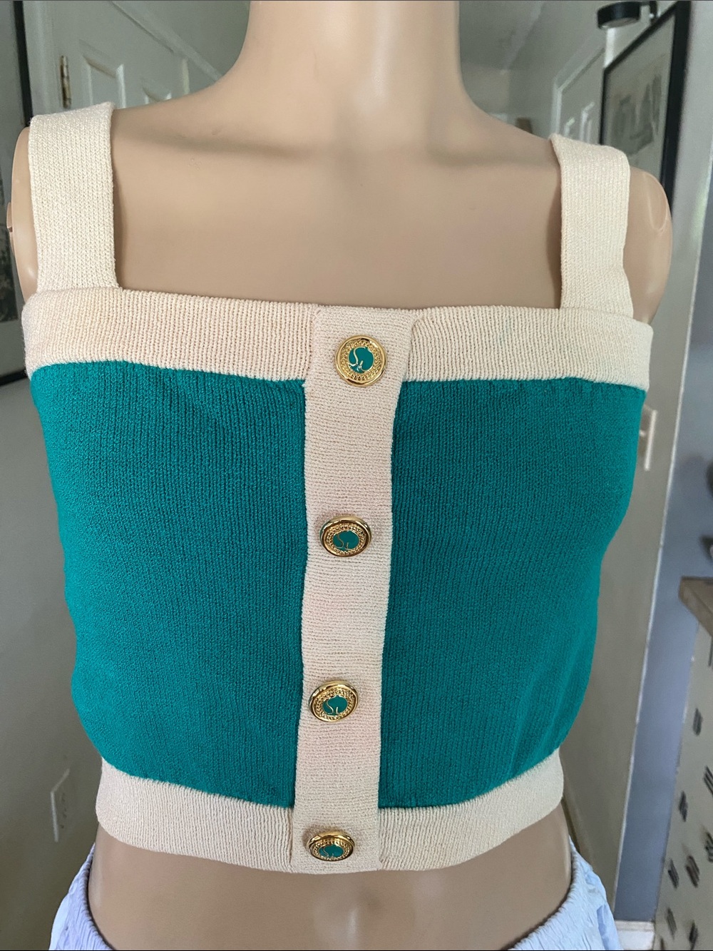 St. John Vintage Sportswear green and Cream cropped tank